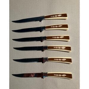 Regent Sheffield Stainless Cutlery Set of‎ 6 Steak Knives England Vintage MCM